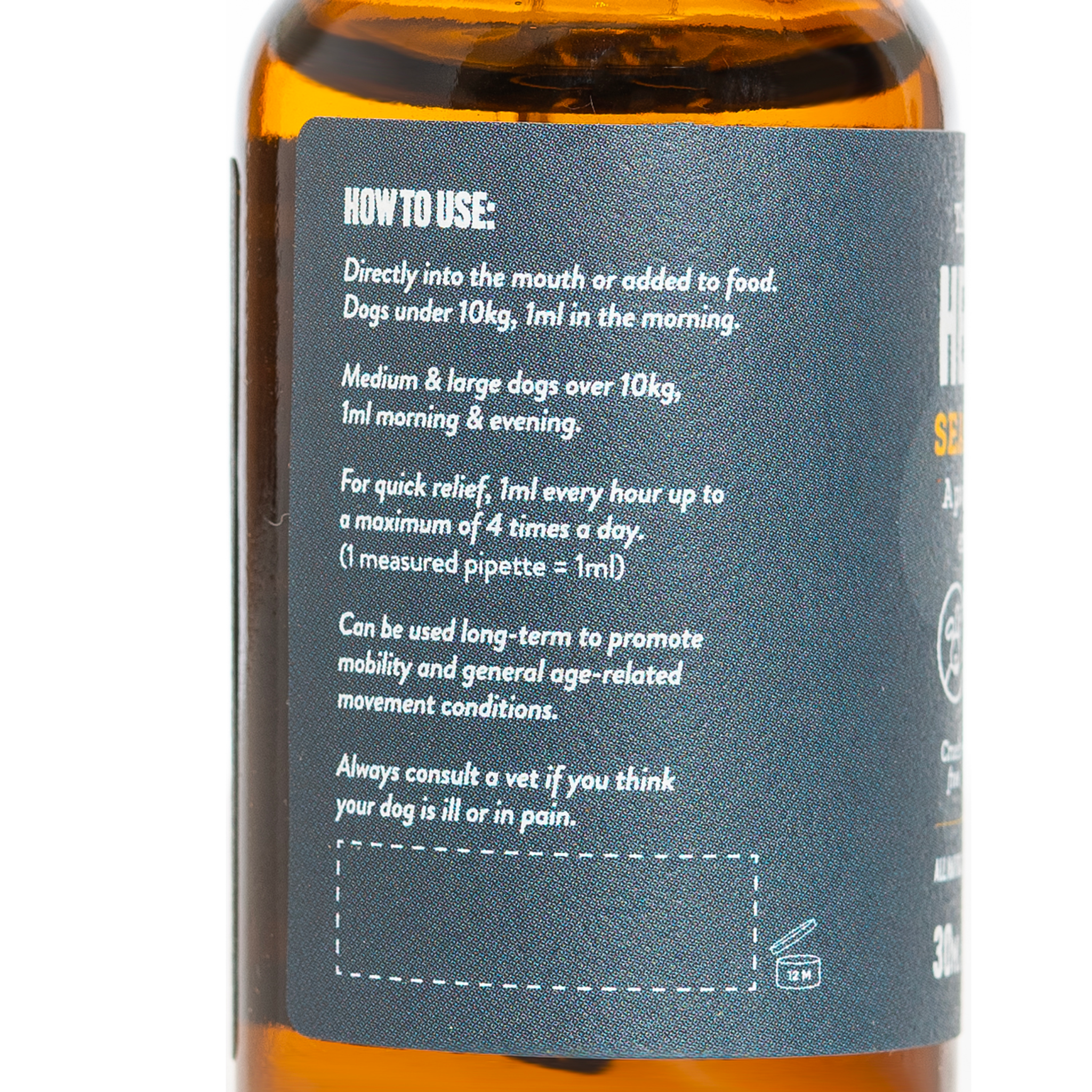 seasonal soother tonic herbal dog co bottle with information on how to safely use it